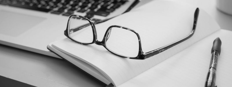 Desk and Specs B&W